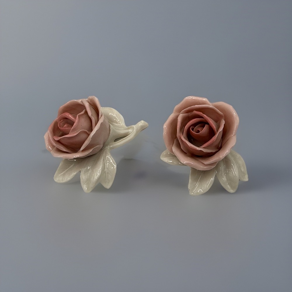 2 Antique Karl Ens Porcelain 2 Pink Roses - Made in Volkstedt Germany